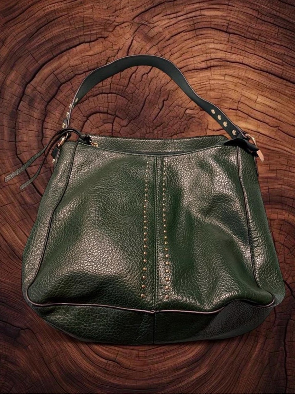 Montana West Dark Green Leather Shoulder Hobo with Stud Accents
